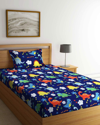 HOMYBEES 220 TC Cotton Single Abstract Fitted (Elastic) Bedsheet(Pack of 1, Blue, Multicolor)