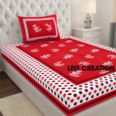 Leo Creation Cotton Single Flat 144 TC Jaipuri Prints Bedsheet(Pack of 1, Red, Maroon)