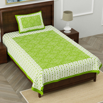 Mandakini 140 TC Cotton Single Jaipuri Prints Flat Bedsheet(Pack of 1, Green)
