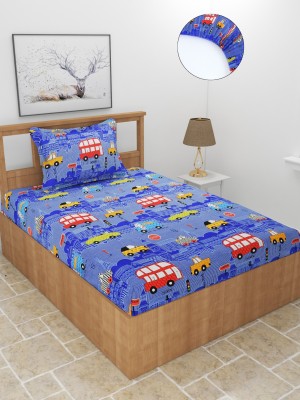 MORADO 210 TC Polycotton Single Cartoon Fitted (Elastic) Bedsheet(Pack of 1, Blue)