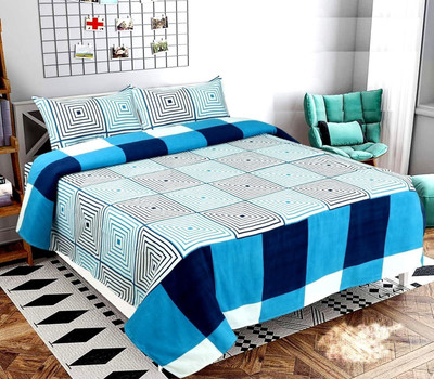 HG TRADERS A Polycotton King Flat 300 TC Printed Bedsheet(Pack of 1, Blue)