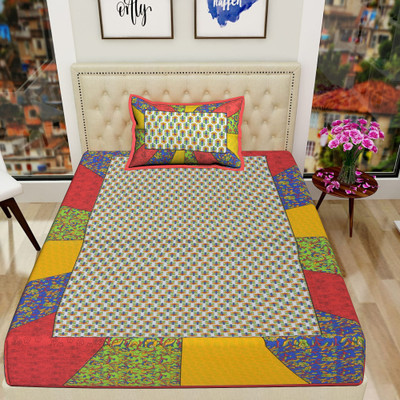 BG Collection Cotton Single Flat 220 TC Geometric Bedsheet(Pack of 1, Red)