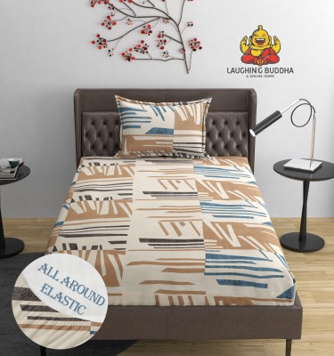 Laughing buddha 310 TC Cotton Single Printed Fitted (Elastic) Bedsheet(Pack of 1, Beige, Grey)