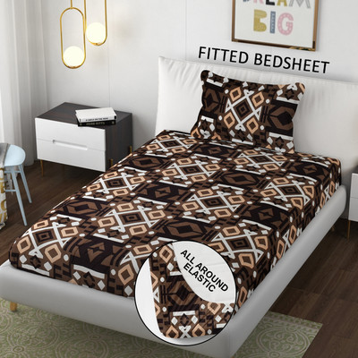 SCHp Woolen, Velvet Single Fitted (Elastic) 240 TC Printed Bedsheet(Pack of 1, B_38)