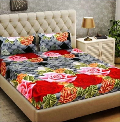 PEARL 160 TC Microfiber Double 3D Printed Flat Bedsheet(Pack of 1, Multicolor)