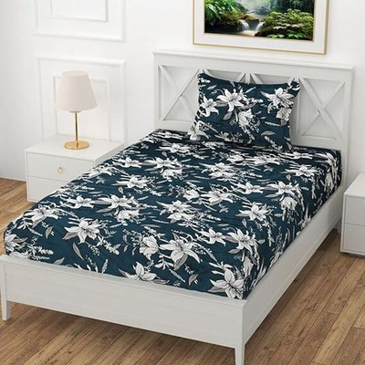 SHOPHOX Woolen Single Fitted (Elastic) 300 TC Abstract Bedsheet(Pack of 1, Blue, Red)