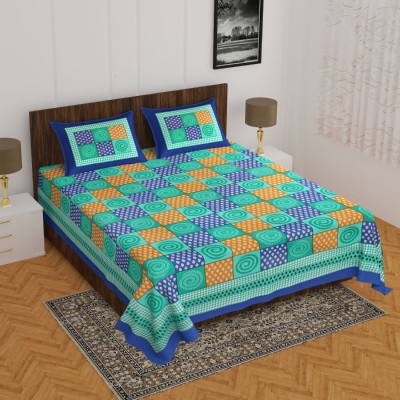 NANDMAYA 144 TC Cotton Double Jaipuri Prints Flat Bedsheet(Pack of 1, Blue)