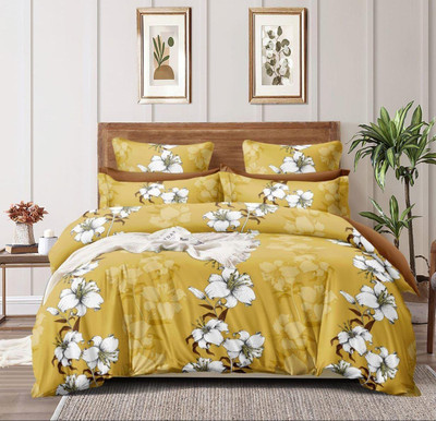 subhani Polycotton Double Flat 300 TC Motifs Bedsheet(Pack of 1, Yellow)