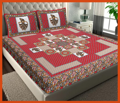 JAIPUR PRINTS Cotton Double Flat 210 TC Jaipuri Prints Bedsheet(Pack of 1, Red)