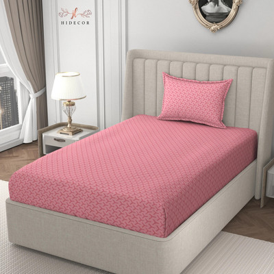 HIDECOR 280 TC Microfiber Single Printed Flat Bedsheet(Pack of 1, Peach)