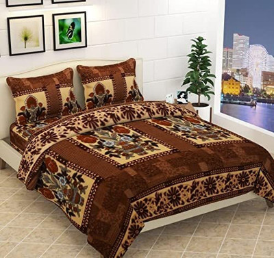 rivek Woolen Double Flat 150 TC Floral Bedsheet(Pack of 1, Brown)