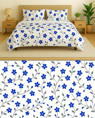 TINDLER KNOTS Cotton Double Flat 300 TC Printed Bedsheet(Pack of 1, WHITE-BLUE-A)
