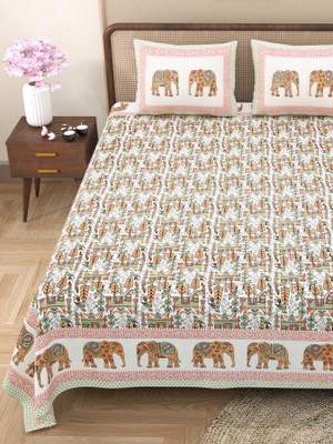 CLOTHOLOGY Cotton King Flat 240 TC Jaipuri Prints Bedsheet(Pack of 1, Pink, Orange, Grey)
