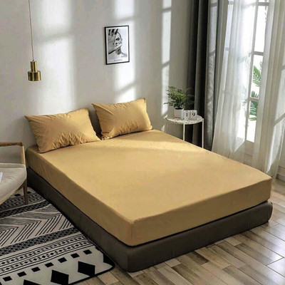 BEVI 300 TC Microfiber Double Solid Flat Bedsheet(Pack of 1, Beige)