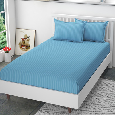 REYANSH DECOR Polycotton Single Flat 200 TC Self Design Bedsheet(Pack of 1, Aqua_Stripes)