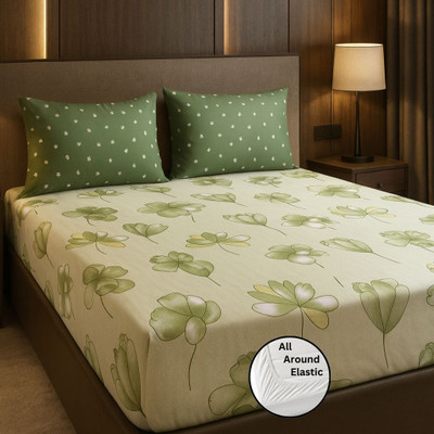 YKNIP Cotton Double, King Fitted (Elastic) 250 TC Floral Bedsheet(Pack of 1, Soft Cotton King Double Fitted Bedsheet 78x72 In with 2 Pillow Covers 18x28 In)