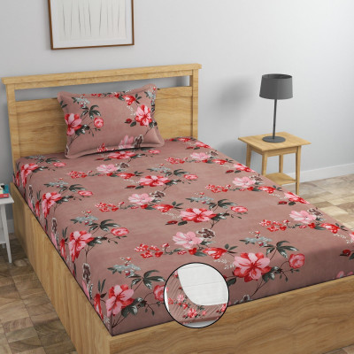 Swizier 250 TC Cotton Single Floral Fitted (Elastic) Bedsheet(Pack of 1, Beautiful Single Fitted Bedsheet 72x36 In with 1 Pillow Cover 18x28 In Multi 104)