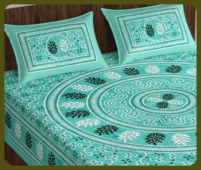 JAIPUR PRINTS Cotton Double Flat 240 TC Jaipuri Prints Bedsheet(Pack of 1, Sky)