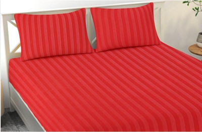 FINBIN 180 TC Microfiber Double Striped Flat Bedsheet(Pack of 1, Red)