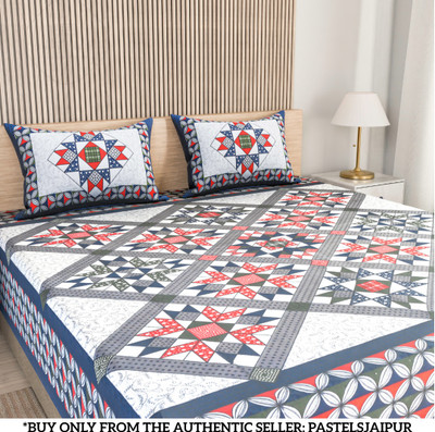 PahalArts Cotton Double Flat 144 TC Jaipuri Prints Bedsheet(Pack of 1, Blue, Green, Red, Grey, Light Grey)