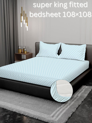 KURRY HOME FURNISHING Cotton Super King Fitted (Elastic) 250 TC Abstract Bedsheet(Pack of 1, Light Blue)