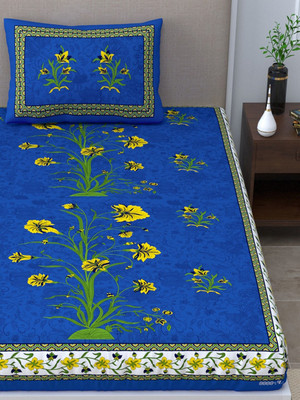 KOUNDAL 144 TC Cotton Single Printed Flat Bedsheet(Pack of 1, Blue)