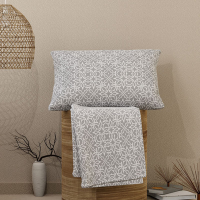 Layers Cotton Single Flat 144 TC Printed Bedsheet(Pack of 1, Grey)