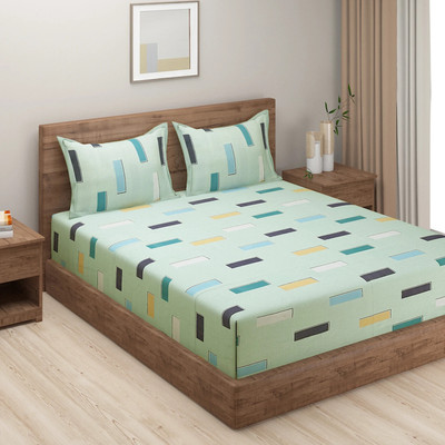 SWAYAM Cotton Double Flat 180 TC Printed Bedsheet(Pack of 1, Light Blue & Multi)