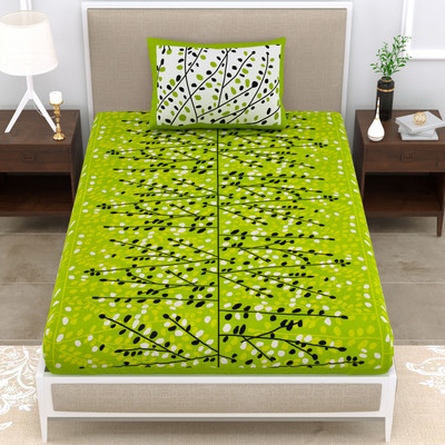 ABHACLOTHO Cotton Single Flat 144 TC Printed Bedsheet(Pack of 1, Green)