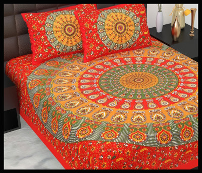 JAIPUR PRINTS Cotton Double Flat 160 TC Jaipuri Prints Bedsheet(Pack of 1, Red)