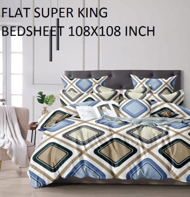 Sitting Style 144 TC Microfiber Super King Floral Flat Bedsheet(Pack of 1, Soft Cotton Flat Super King Size Bedsheet (108x108 Inch)With 2 Pillow Cover)