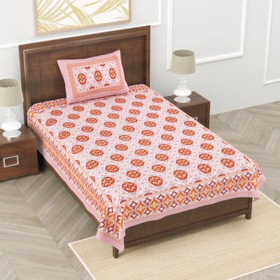 EasyGoods 240 TC Cotton Single Jaipuri Prints Flat Bedsheet(Pack of 1, Red)