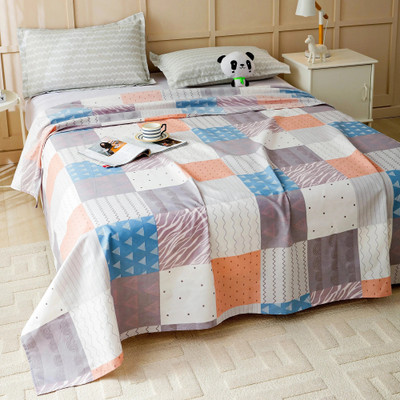 Story@home 180 TC Microfiber Double Printed Flat Bedsheet(Pack of 1, Peach, Grey)