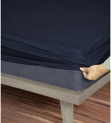 Blufurn 200 TC Cotton Double Solid Fitted (Elastic) Bedsheet(Pack of 1, Blue)