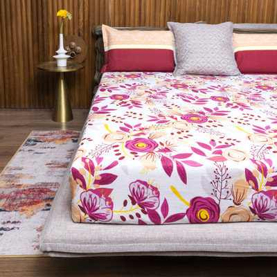 Urban Space Cotton Double Flat 144 TC Printed Bedsheet(Pack of 1, Earth Pink)