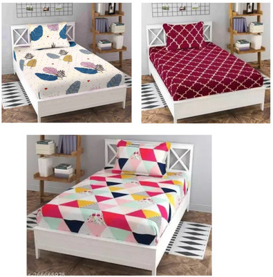 Aarav textile Microfiber, Polycotton, Cotton Blend Single Flat 140 TC 3D Printed Bedsheet(Pack of 3, Pink, Blue, Grey)