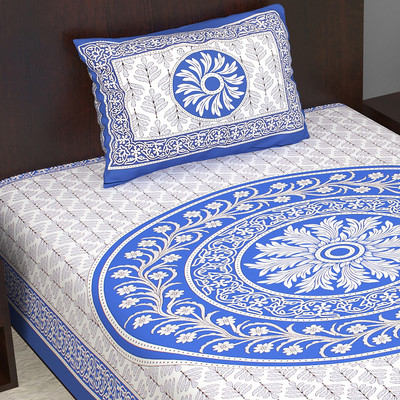 Satnam Prints Cotton Single Flat 160 TC Printed Bedsheet(Pack of 1, Blue)
