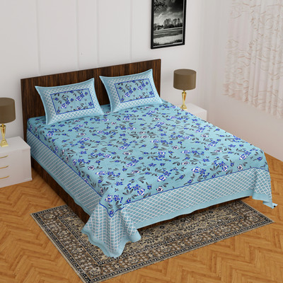 Indian Royal Fashion Cotton Double Flat 144 TC Printed Bedsheet(Pack of 1, Grey)
