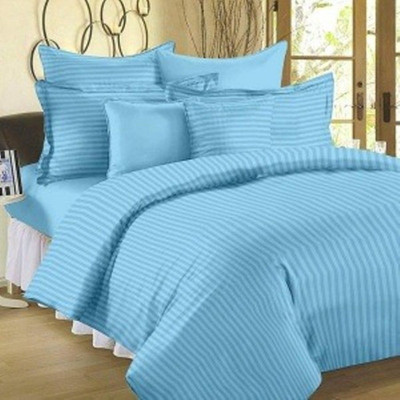 rivek Satin King Flat 300 TC Striped Bedsheet(Pack of 1, Sky)
