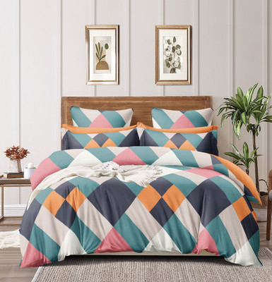 Rvans Creations 310 TC Cotton Double Geometric Fitted (Elastic) Bedsheet(Pack of 1, Multicolor)