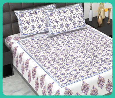 JAIPUR PRINTS Cotton Double Flat 210 TC Jaipuri Prints Bedsheet(Pack of 1, Grey)