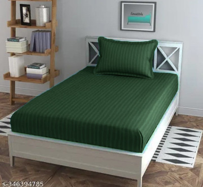 SilverWeave 300 TC Microfiber Single Striped Flat Bedsheet(Pack of 1, Dark Green)