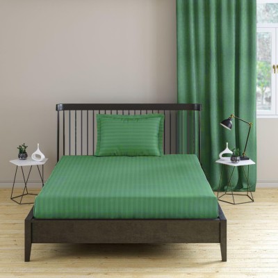 EVAN 300 TC Cotton Single Striped Flat Bedsheet(Pack of 1, Dark Green)