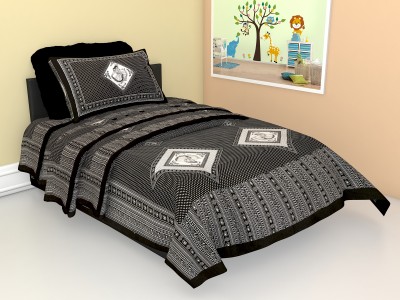 TANIKA - Belives in best quality 152 TC Cotton Single Jaipuri Prints Flat Bedsheet(Pack of 1, Black)