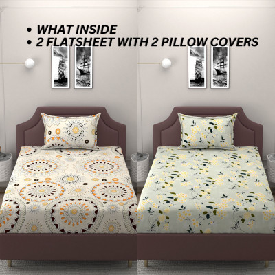 BELVOSTUM Microfiber Single Flat 250 TC Abstract Bedsheet(Pack of 2, Green)