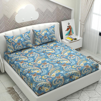 Apala 250 TC Microfiber Double Printed Flat Bedsheet(Pack of 1, Blue)