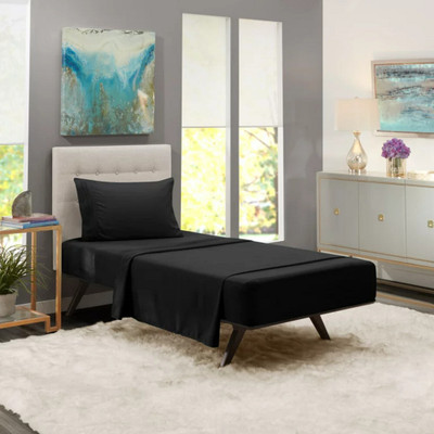 BEVI Microfiber Single Flat 300 TC Solid Bedsheet(Pack of 1, Black)