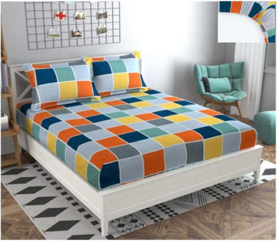 precise fabrics 250 TC Microfiber Queen Printed Fitted (Elastic) Bedsheet(Pack of 1, Multicolor)