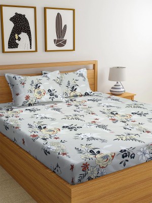 New Click Shop 250 TC Cotton Double Floral Flat Bedsheet(Pack of 1, Grey)