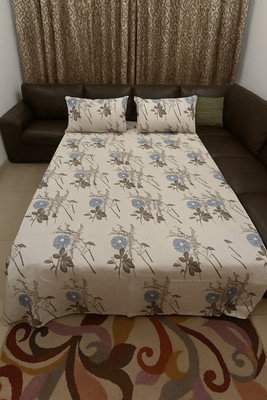 parth 280 TC Cotton Double Floral Flat Bedsheet(Pack of 1, Beige)